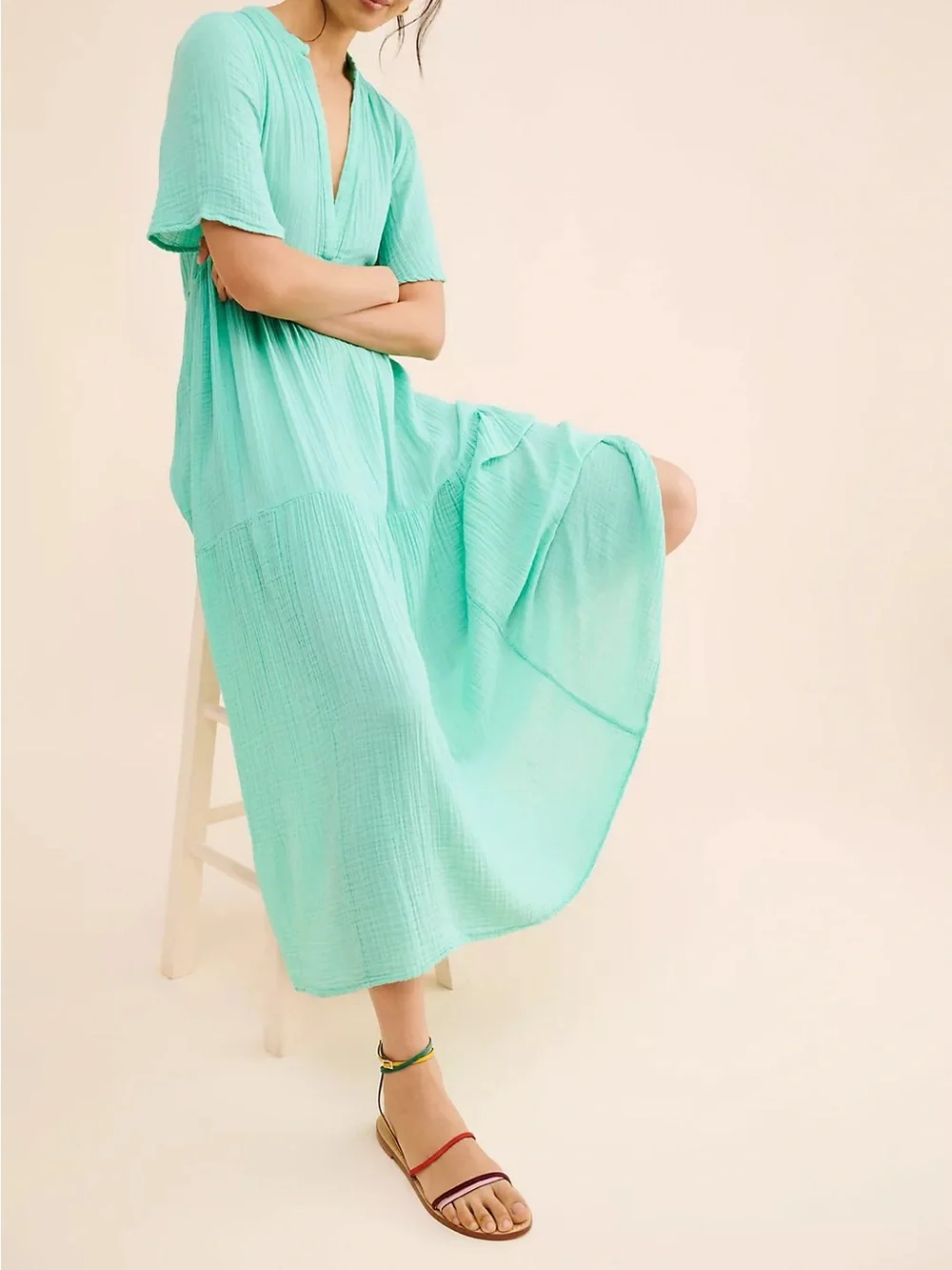 Anthro Tiered Gauze Midi Dress